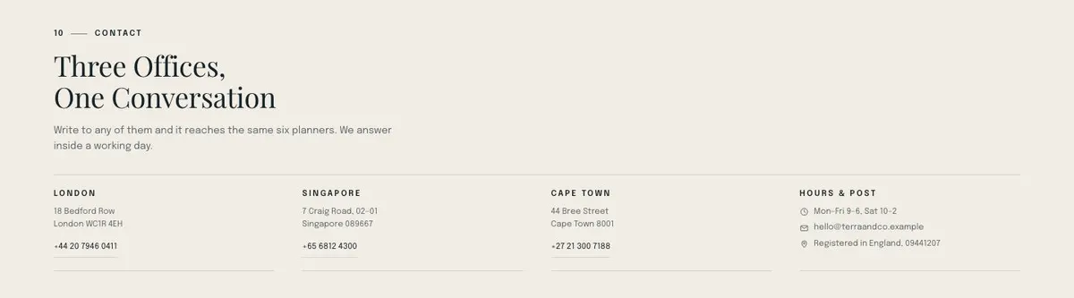 Tailor-made Travel template — Contact section