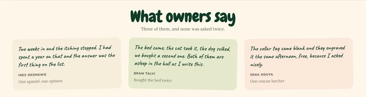 Pet Care template — Said section