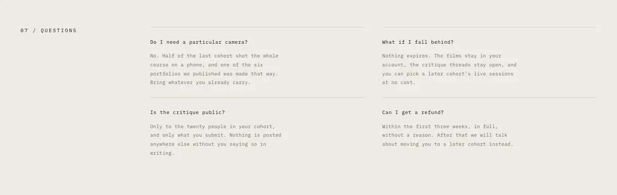 Summer Camp template — Questions section