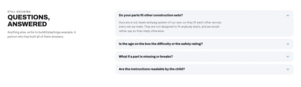 Preschool template — Questions section