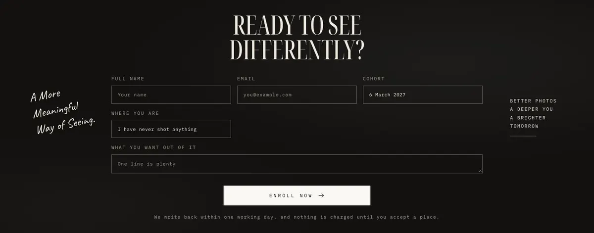 Summer Camp template — Enroll section