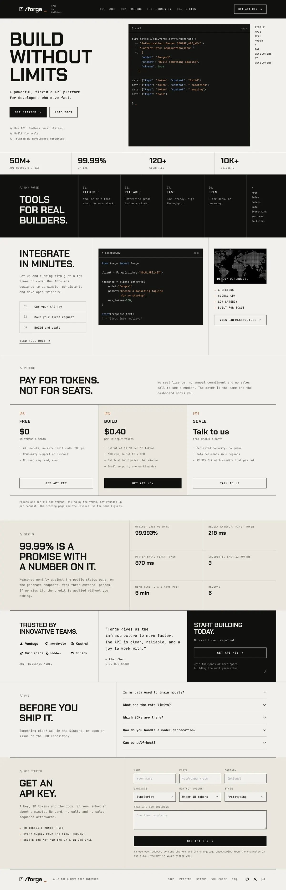 Developer Tool template, the whole page on desktop