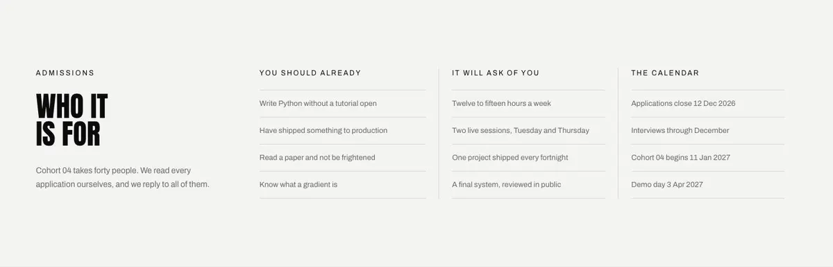 Learning Platform template — Admissions section
