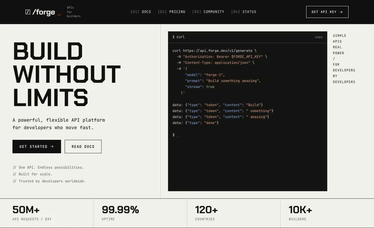 Developer Tool template — Hero section