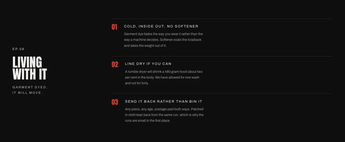 Drop Launch template — Care section