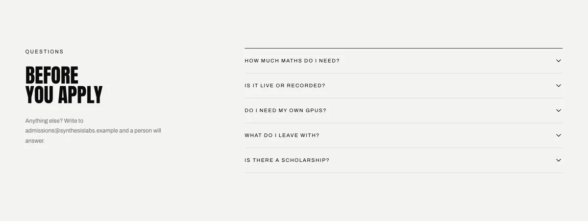 Learning Platform template — Questions section