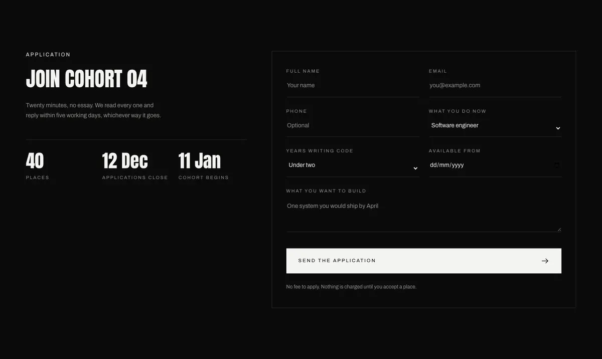 Learning Platform template — Apply section