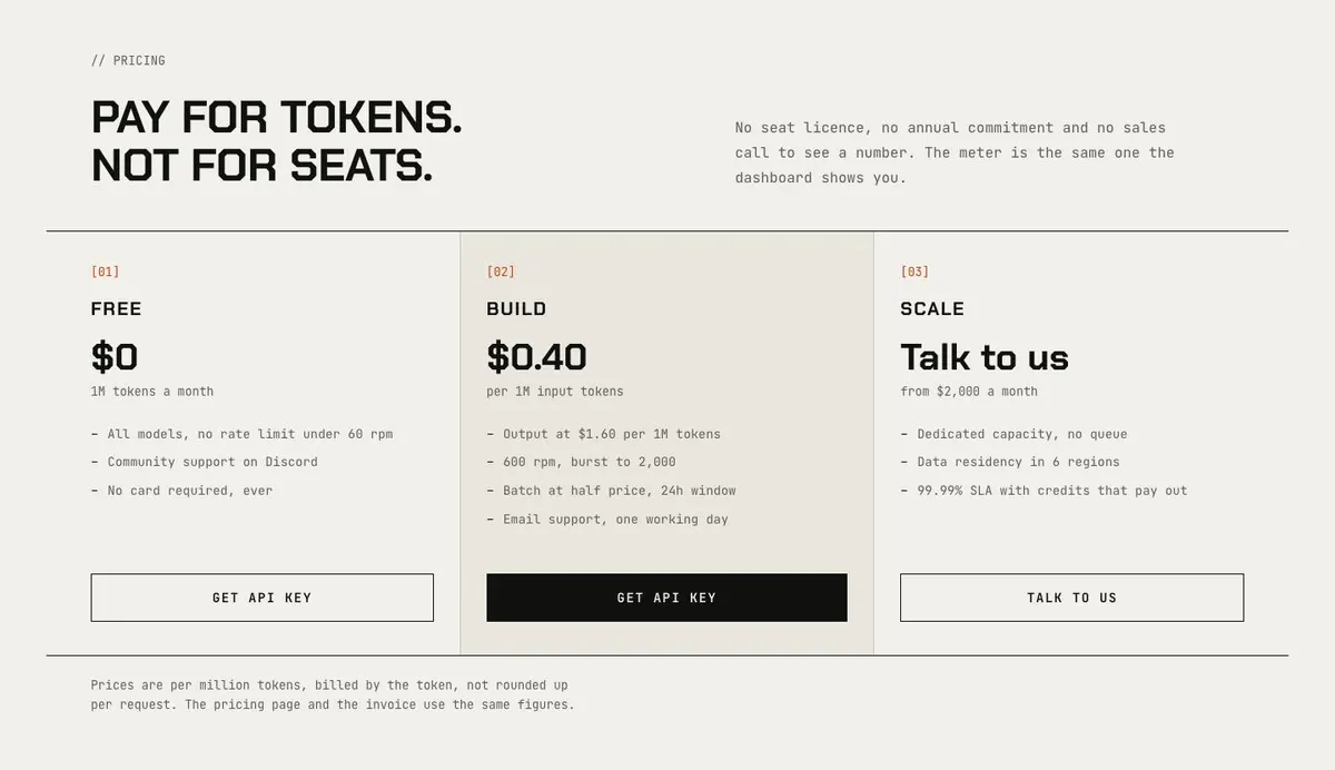 Developer Tool template — Pricing section