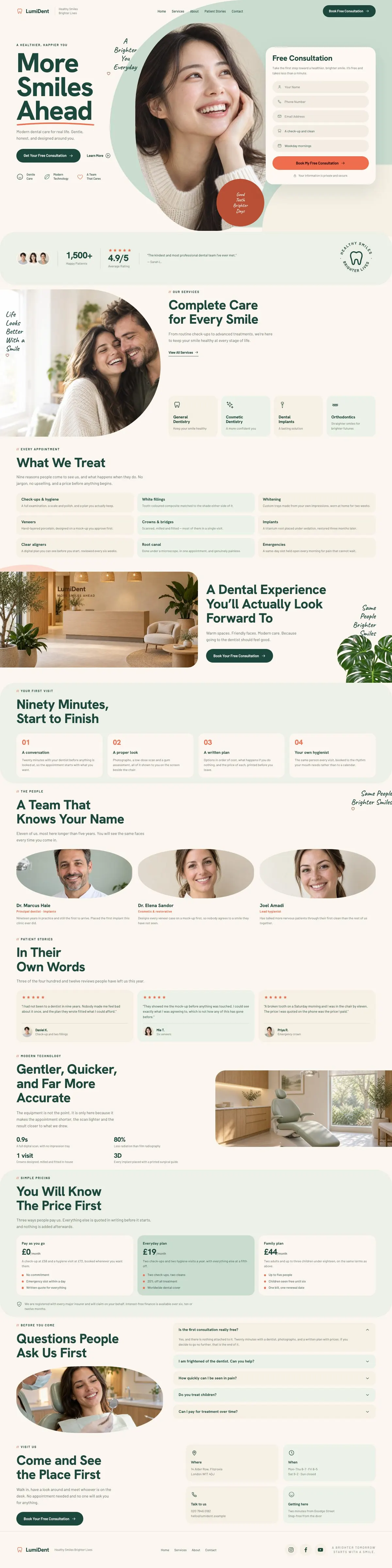 Calm Clinic template, the whole page on desktop
