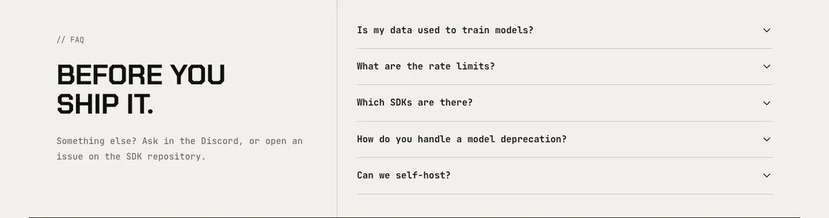 Developer Tool template — Questions section