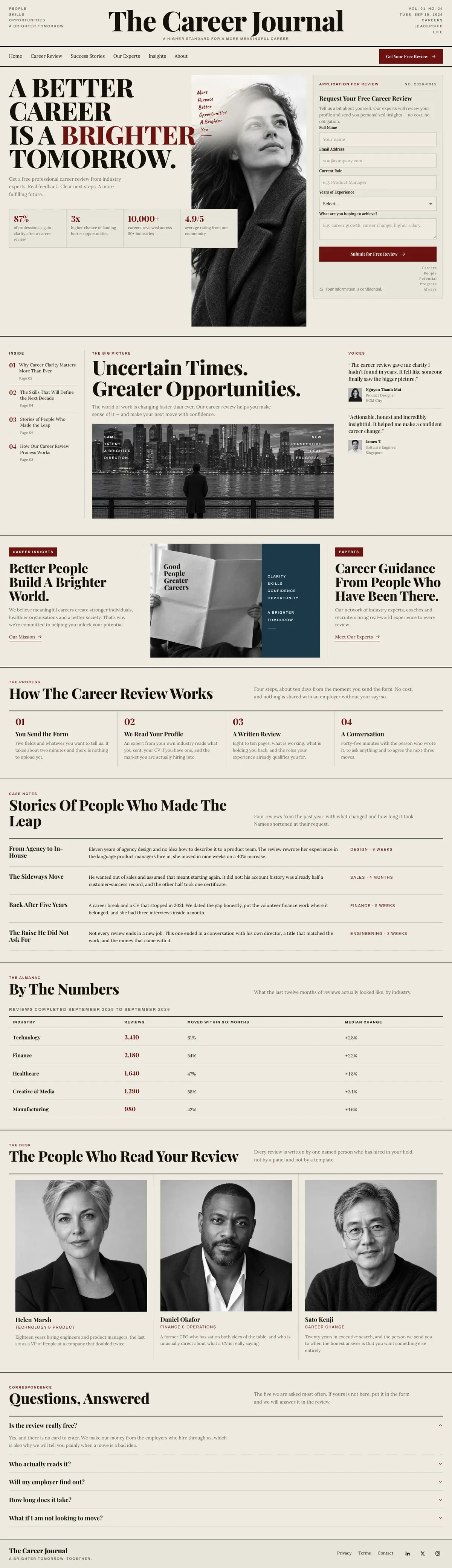 Broadsheet Editorial template, the whole page on desktop