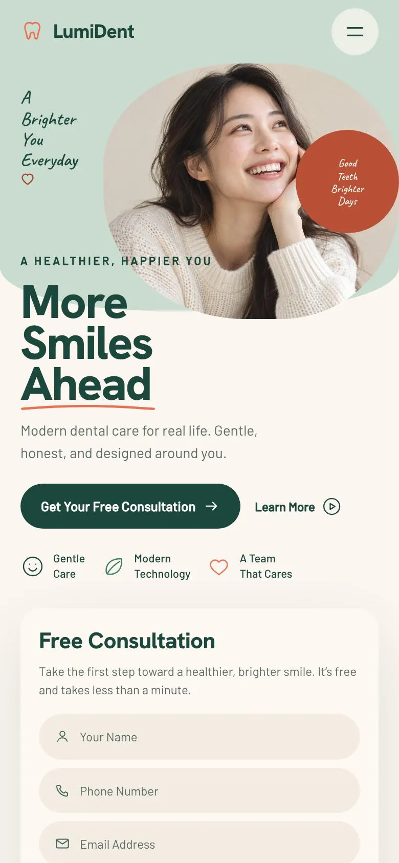 Calm Clinic landing page template on a phone
