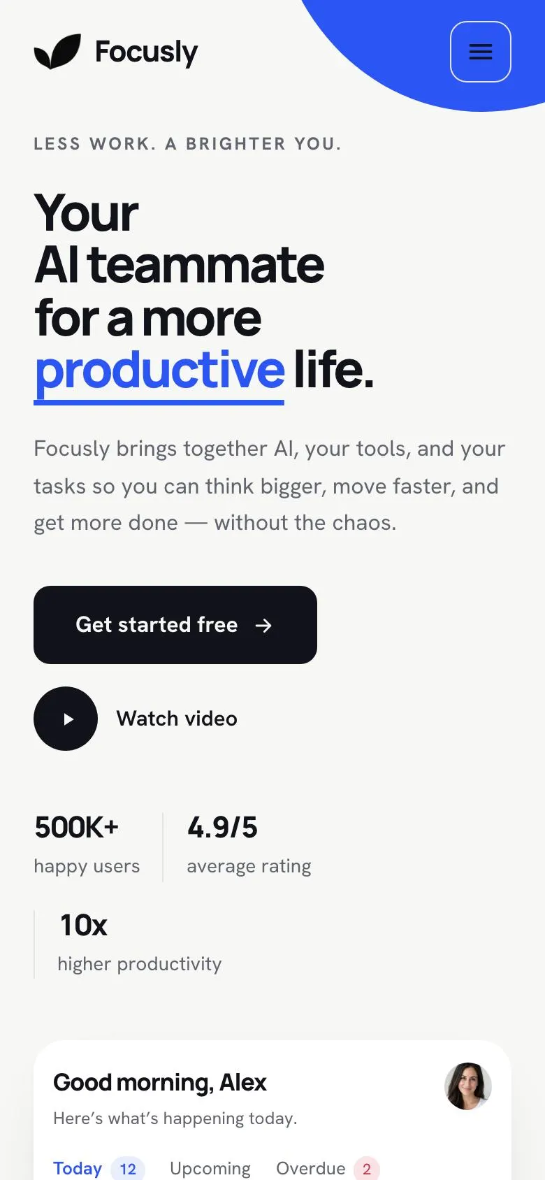 Workspace Document landing page template on a phone