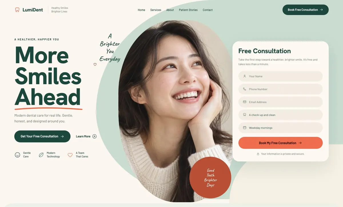 Calm Clinic template — Hero section