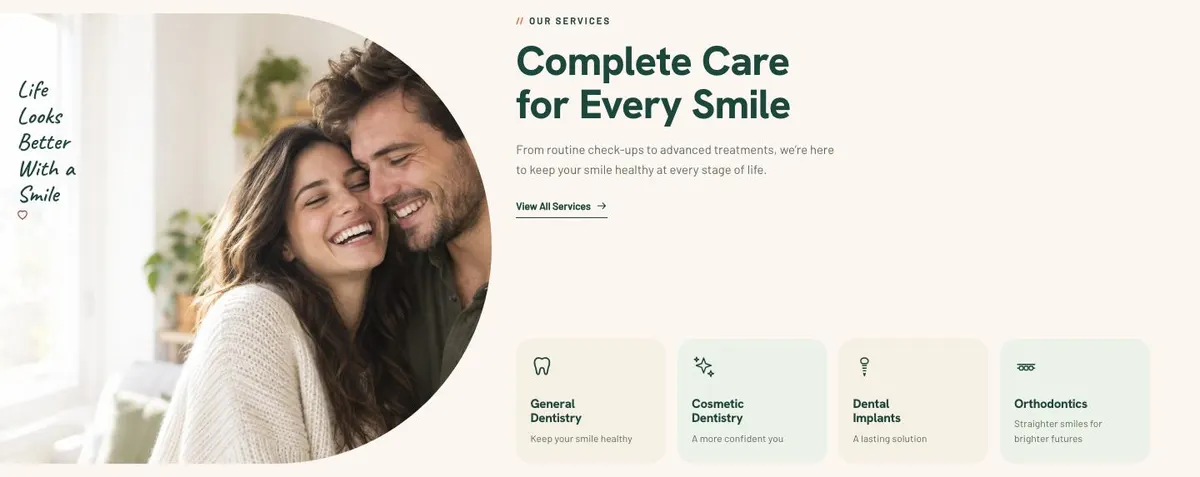Calm Clinic template — Services section