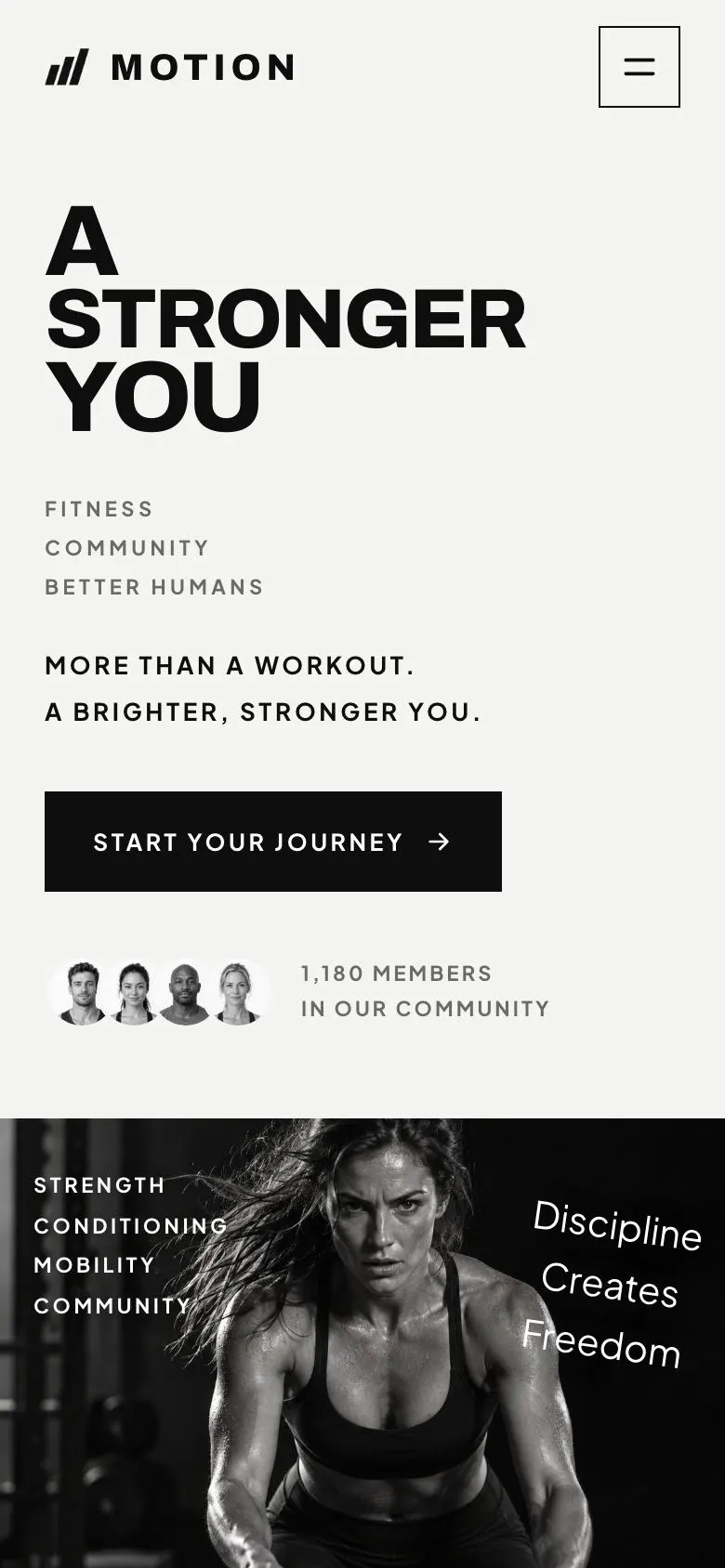 Boutique Studio landing page template on a phone
