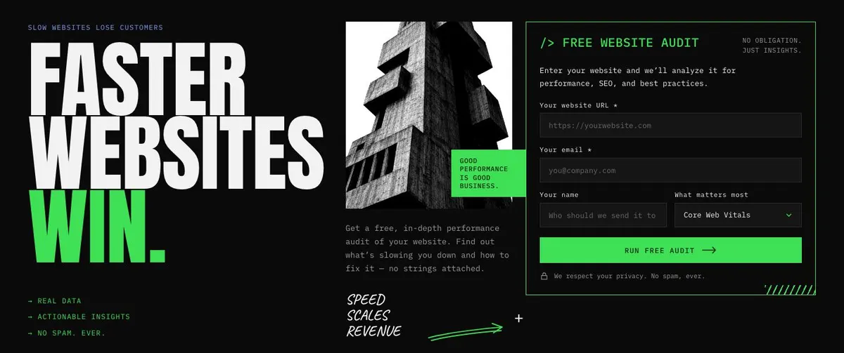 Raw Monospace template — Hero section