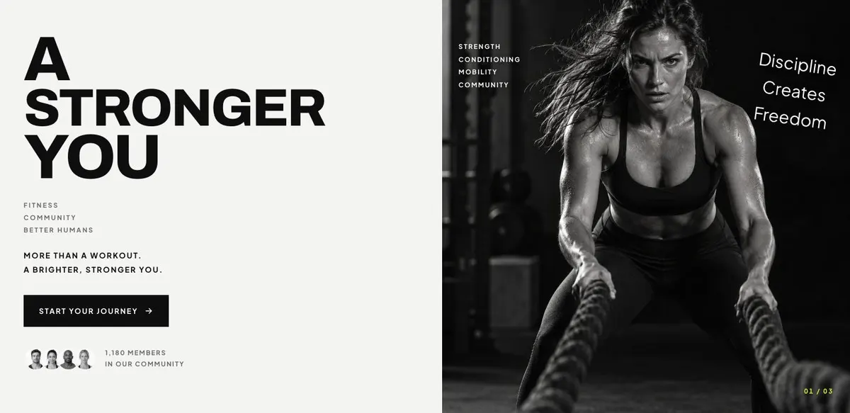 Boutique Studio template — Hero section