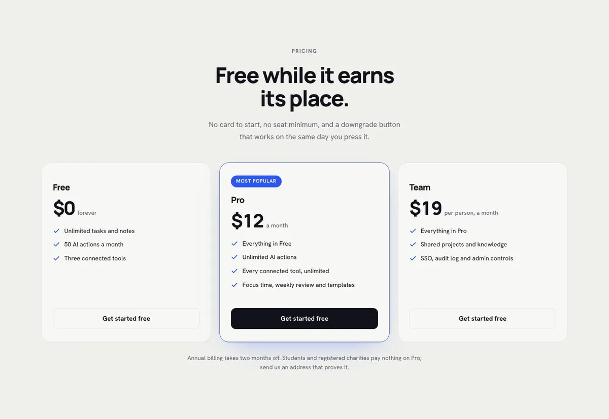 Workspace Document template — Pricing section