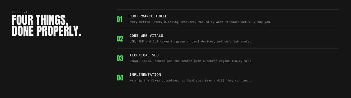 Raw Monospace template — Services section