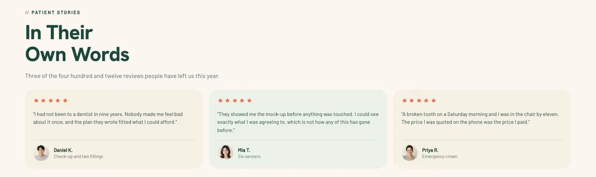 Calm Clinic template — Stories section