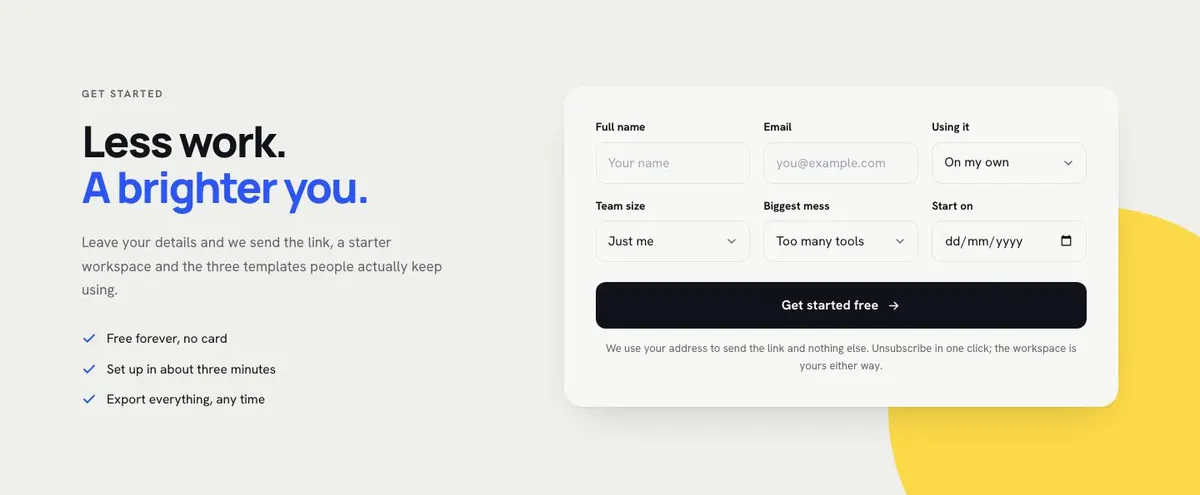 Workspace Document template — Get started section