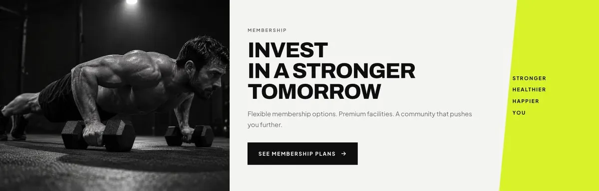 Boutique Studio template — Membership Invest in a Stronger Tomorrow section