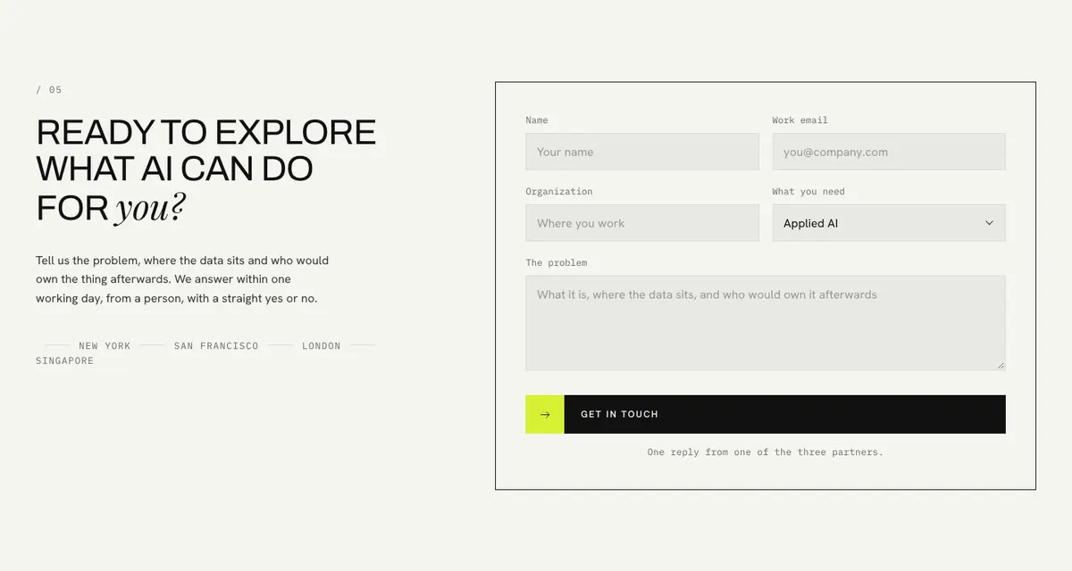 Swiss Grid template — Contact section