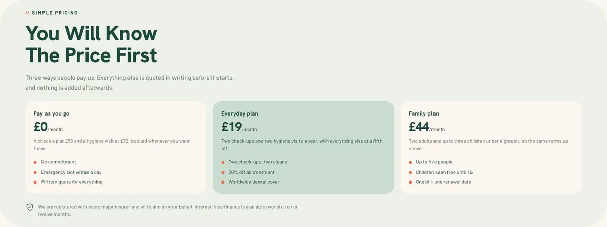 Calm Clinic template — // Simple pricing You Will Know section