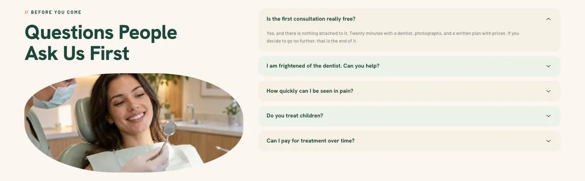 Calm Clinic template — // Before you come Questions People section