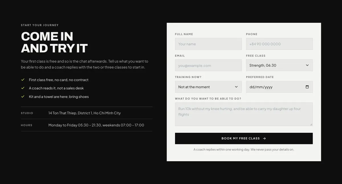 Boutique Studio template — Get started section
