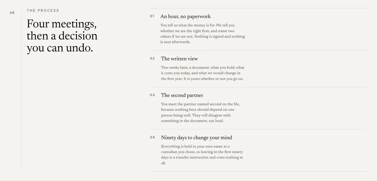 Quiet Ledger template — Process section