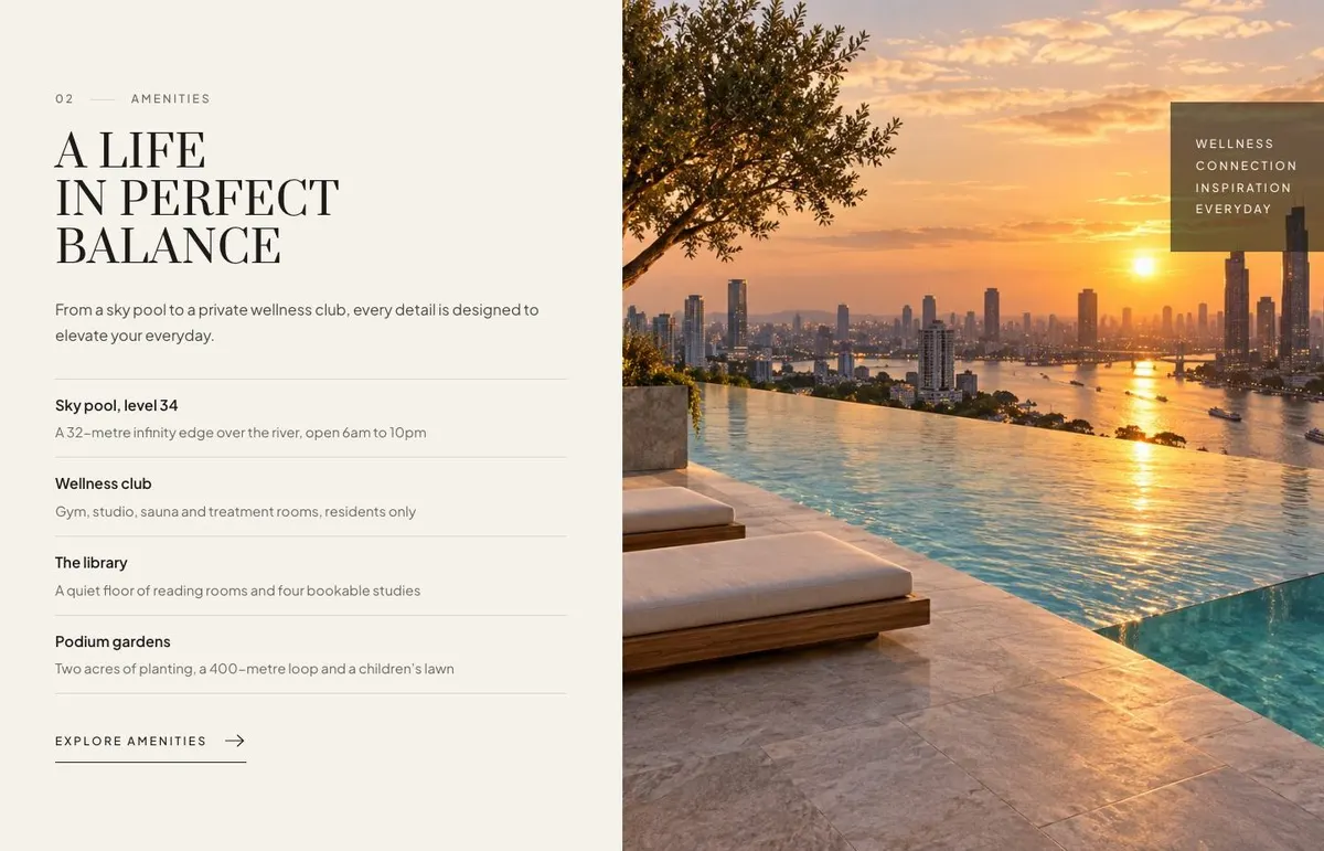 Residence Launch template — Amenities section