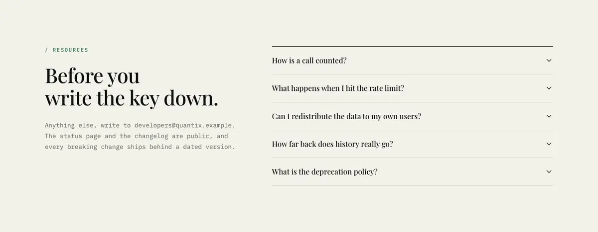 Data Panel template — Questions section