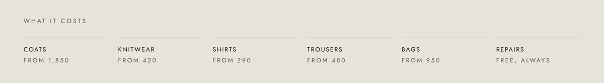 Maison Monochrome template — Prices section