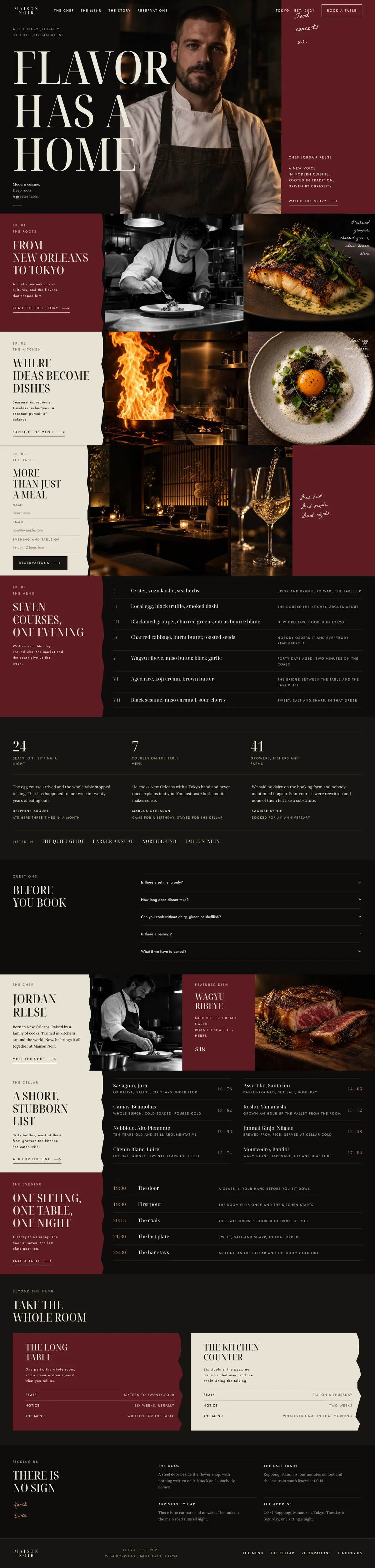 Chef's Table template, the whole page on desktop