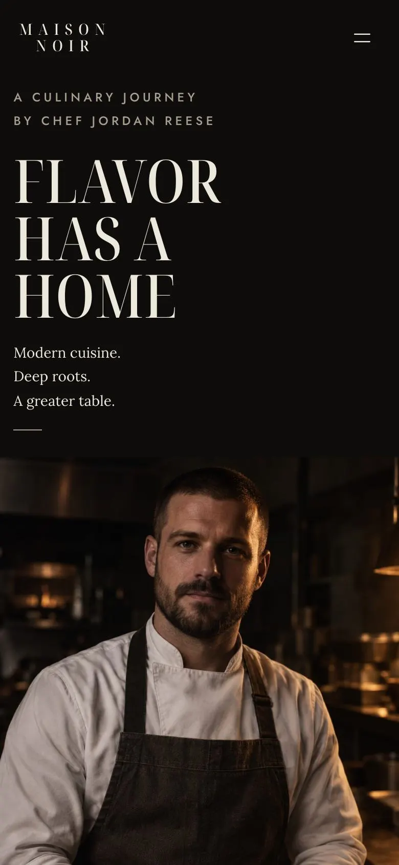 Chef's Table landing page template on a phone