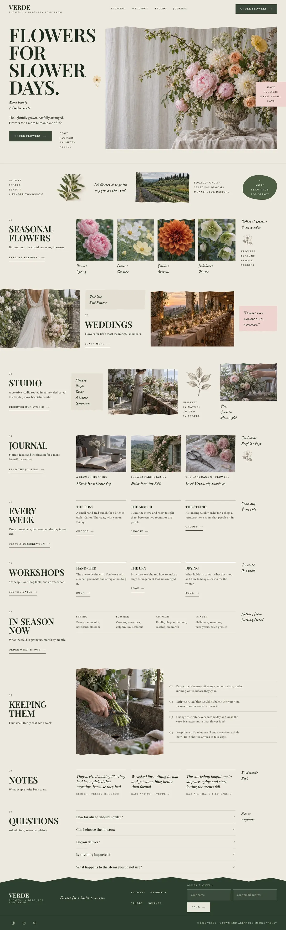 Wedding Atelier template, the whole page on desktop
