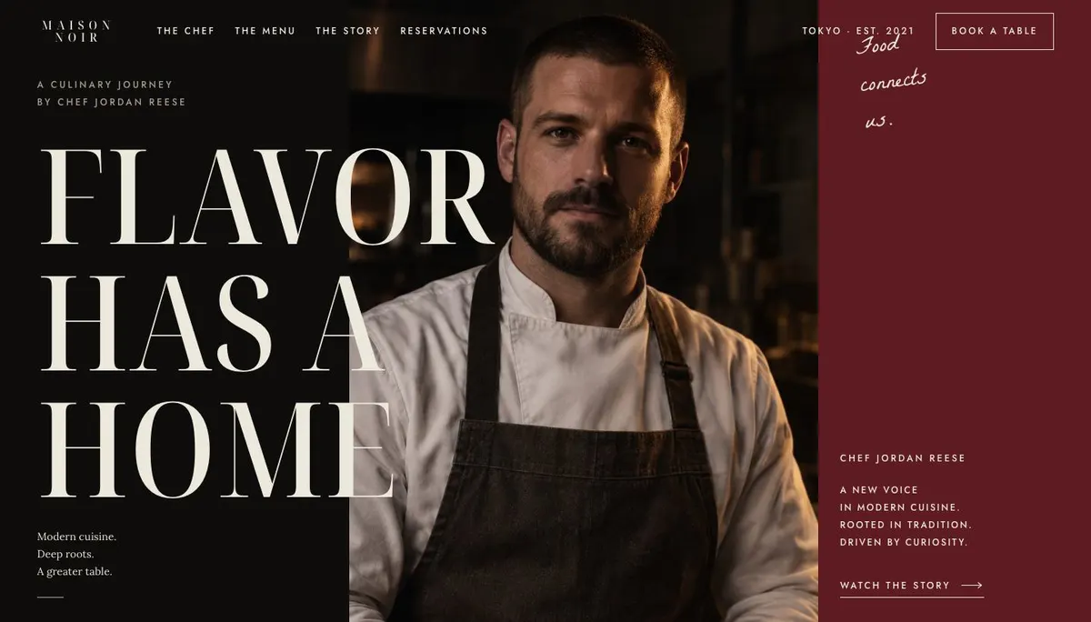 Chef's Table template — Hero section