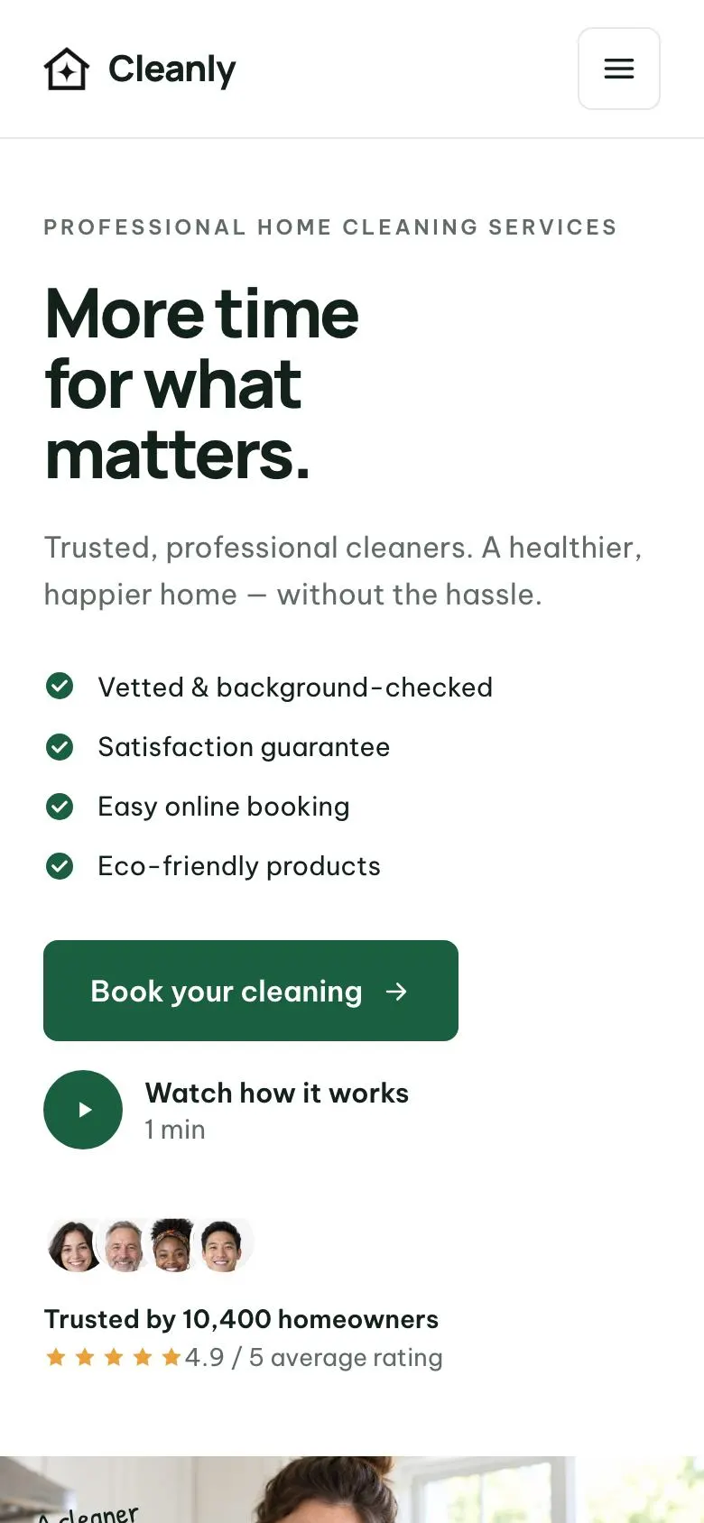 Trade Shopfront landing page template on a phone