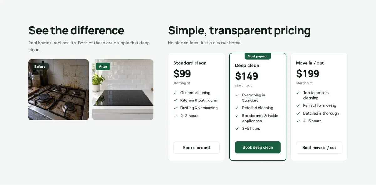 Trade Shopfront template — Pricing section
