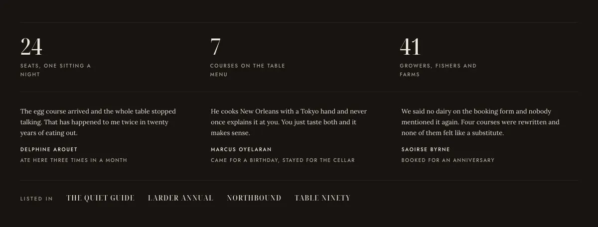 Chef's Table template — Reviews section