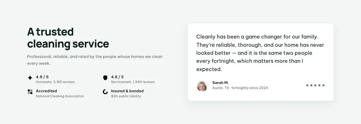 Trade Shopfront template — Trust section