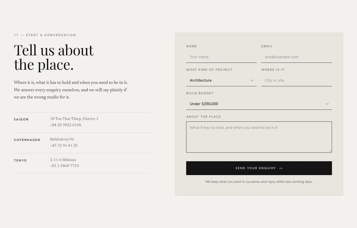 Studio Index template — Contact section