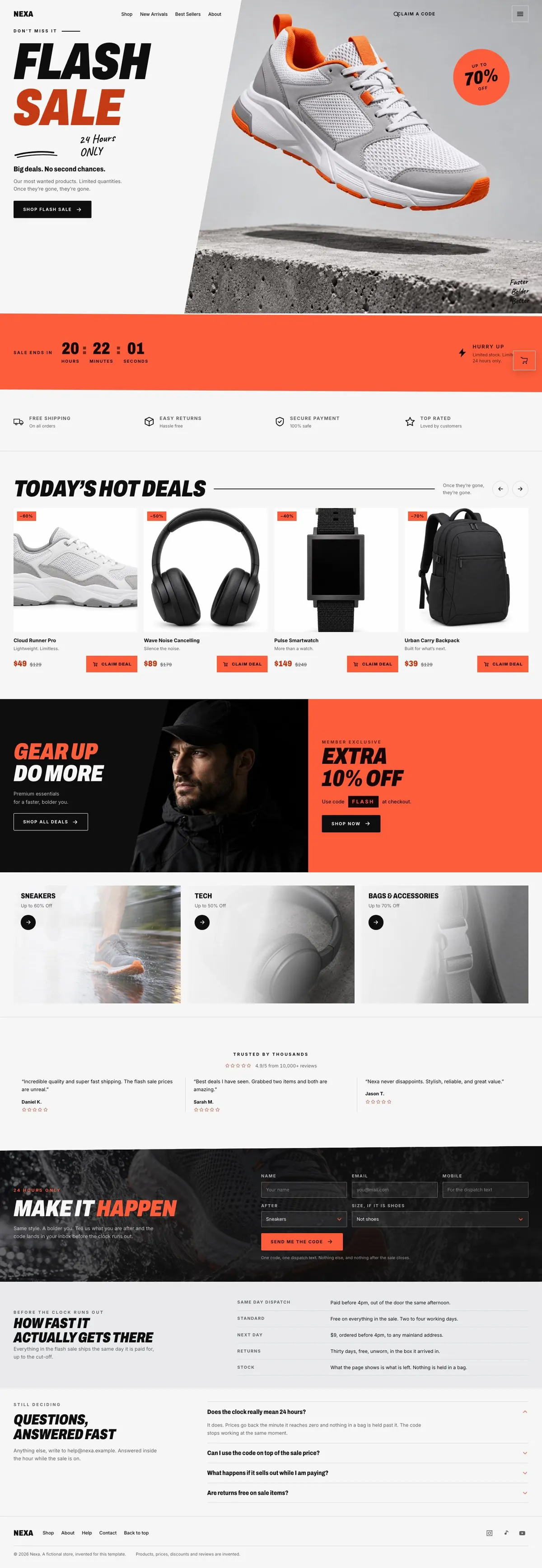 Dated Flash Sale template, the whole page on desktop