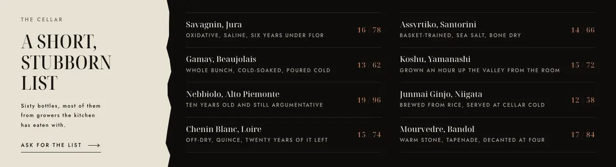 Chef's Table template — Cellar section