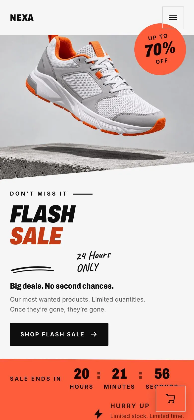 Dated Flash Sale landing page template on a phone