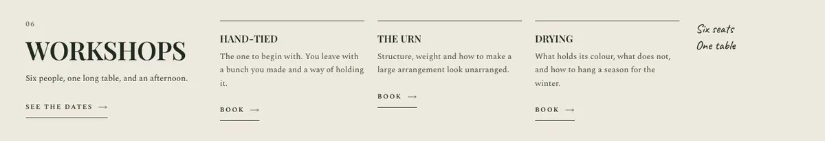 Wedding Atelier template — Workshops section