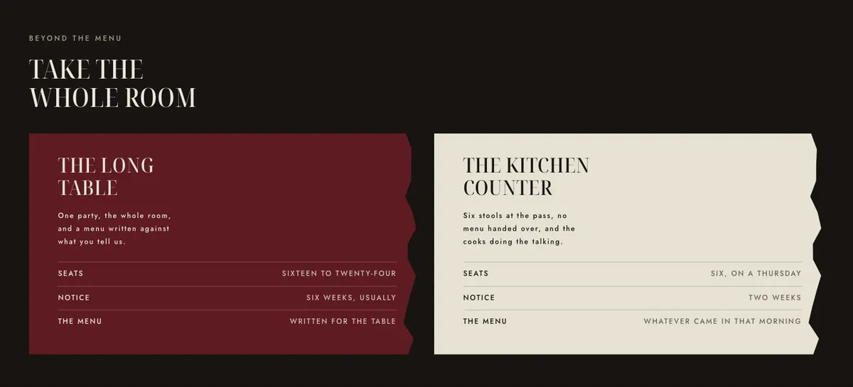 Chef's Table template — Events section
