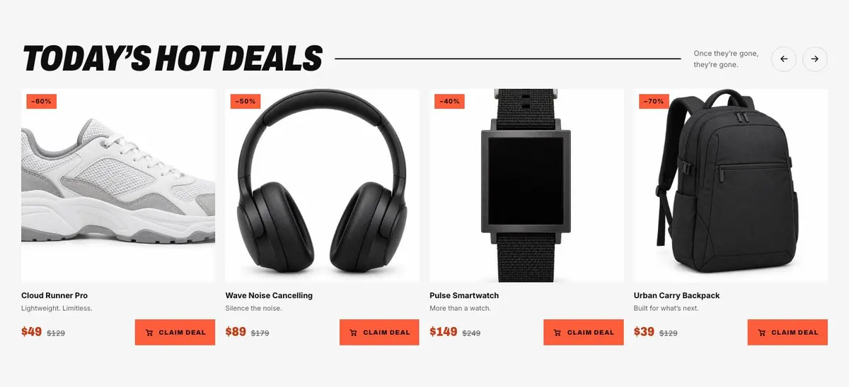 Dated Flash Sale template — Deals section